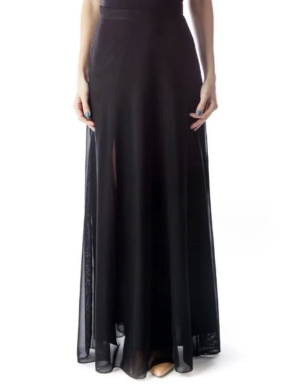 Tadashi Shoji Black Sheer-Overlay Chiffon Maxi Skirt